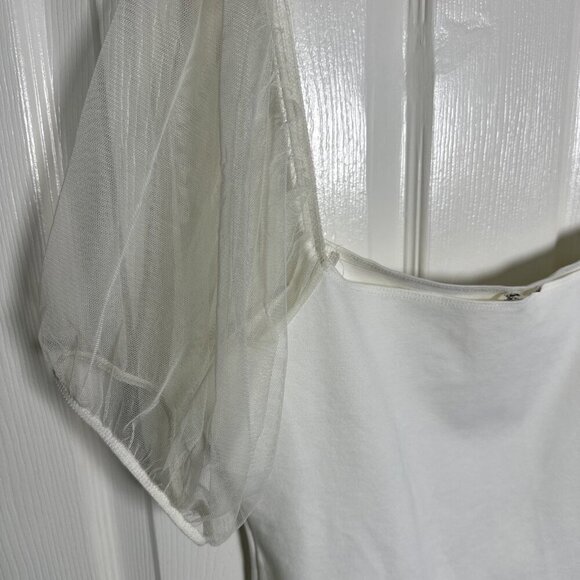 Intimately Free People XL Puff Sleeve Cami Top Mesh Sleeve Ivory Cream Boho 90s - Picture 5 of 7